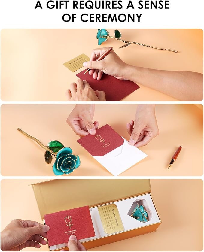 24K Gold Dipped Rose – Handpicked Real Rose in 24K Gold – Dreamy, One-of-a-Kind Romantic Gift for Her – Perfect for Birthday, Anniversary, Mother’s Day, Valentine’s (Turquoise Blue)