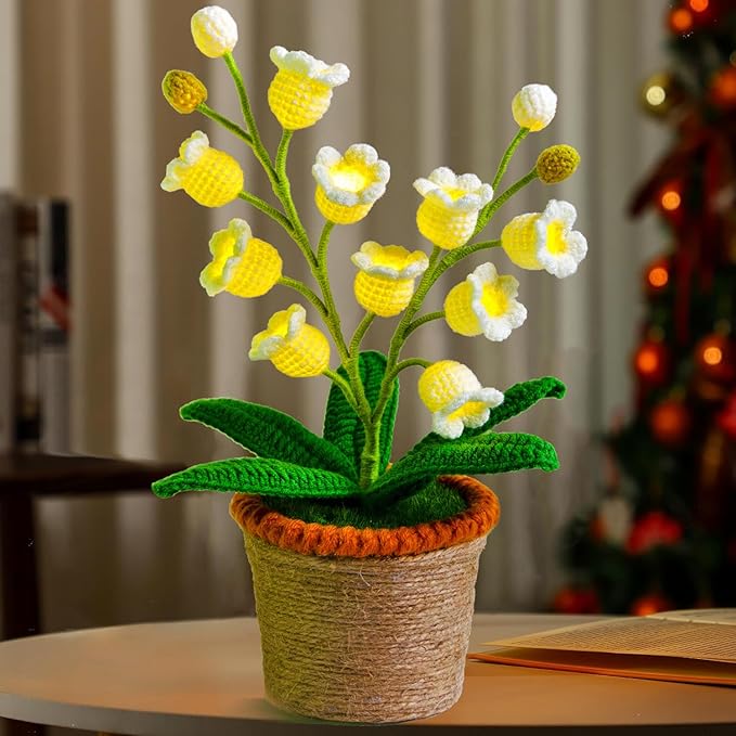Lily of The Valley Lamp - Handmade Crochet Flower Bedside Table Lamps with 14 Night Light Cute Gifts for Women Birthday Christmas Valentine Mother's Day Desk Home Office Bedroom Decor