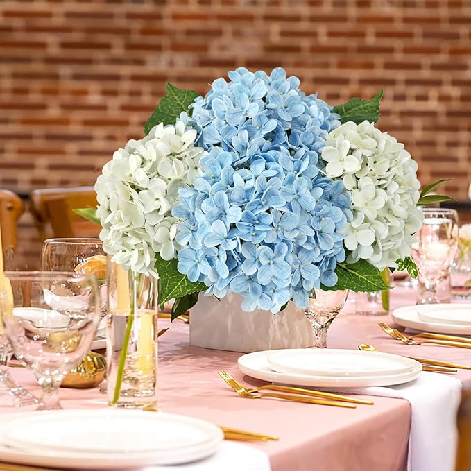 4Pcs Hydrangea Artificial Flowers, 20" Lifelike Latex Silk Real Touch Faux Hydrangea Flowers, Artificial Hydrangeas Bouquet for Wedding Centerpieces Tables Party Home (Sky Blue)