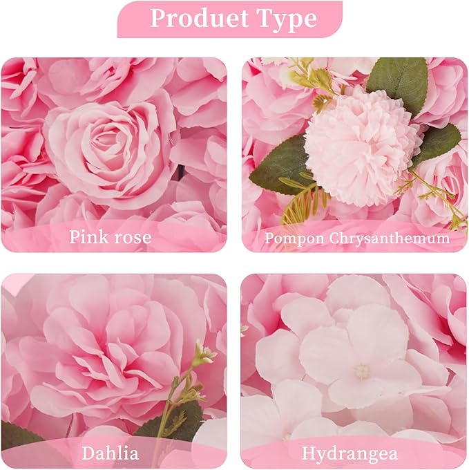 6PCS Artificial Flower Wall Panel - 16 x 24 inch 3D Flower Wall Backdrop Decoration Pink Roses Wall for Home Party Wedding Anniversary Birthday Photo Arrangement