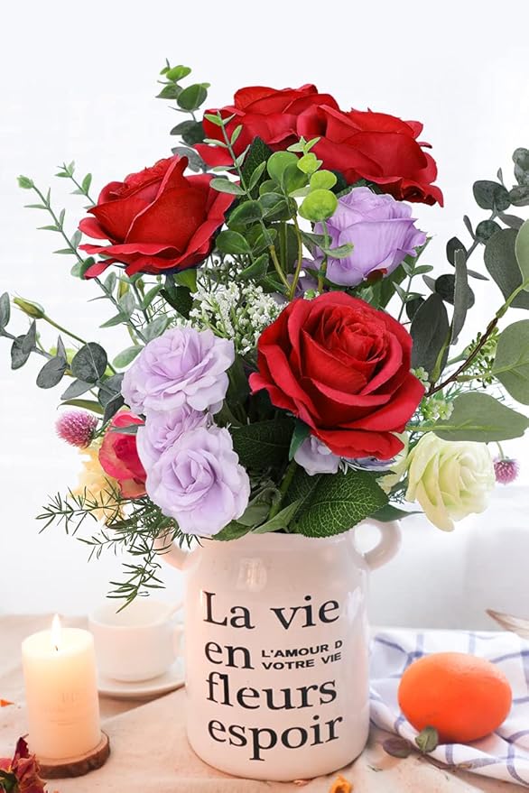 Artificial Rose Flower Red Flowers Red Rose Flowers Silk Flowers 12 pcs with Long Stem Silk Roses Bouquet for Wedding Bridal Shower Party Home Decoration