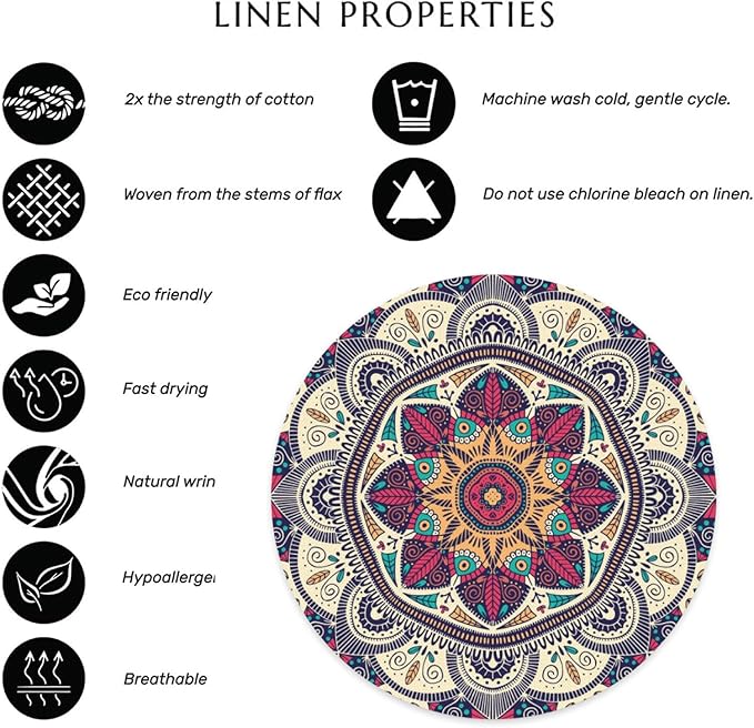 Mandala Round Placemat Set of 4 Elegant Linen Table Mats for Dining, Heat Resistant, Stain Resistant Perfect for Dinner Parties, Restaurants, and Everyday Use