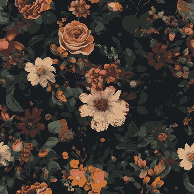 VEELIKE Vintage Floral Wallpaper Prepasted Moody Dark Floral Peel and Stick Wallpaper for Bedroom Powder Room 17.7''x354'' Removable Renter Friendly Wall Paper Flower Contact Paper for Cabinets Walls
