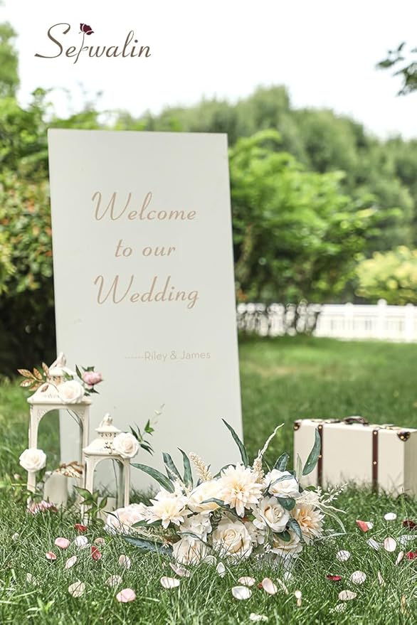 Serwalin Artificial Flowers Beige Champagne Fake Silk Flowers for DIY Wedding Bridal Bouquets, Boho Wedding Cake Flowers for Table Centerpieces Arrangements Party Baby Shower Home Decorations