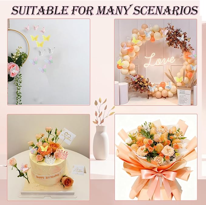 DNSGOOR 548Pcs Flower Wrapping Paper Kit with 200Sheets Double Sided Color Waterproof Bouquet Wrapping Paper Decor Crowns 3D Butterfly Bouquet Pins Ribbons for Valentines Graduation Birthday Party