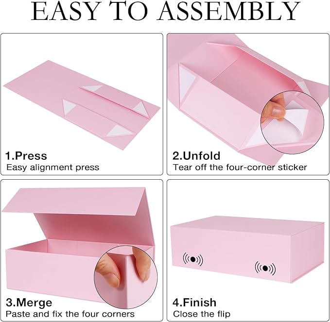 Pink Gift Box with Magnetic Lids 13.8x8.3x4.4 in, Large Bridesmaid Groomsman Proposal Boxes 5 Pack, Collapsible Rectangle Storage Box