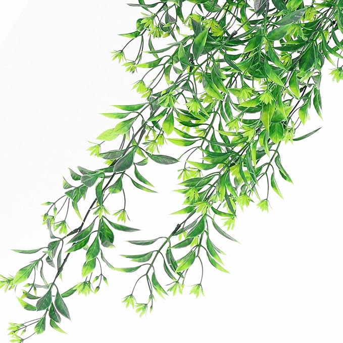 PASYOU Artificial Hanging Plant for Outdoor Decor, Fake Vine Faux Plants Plastic Ivy Leaves Foliage UV Resistant Greenery Flowers Home Garden Indoor Door Wall Wedding Party Decoration - Green 4 Pack