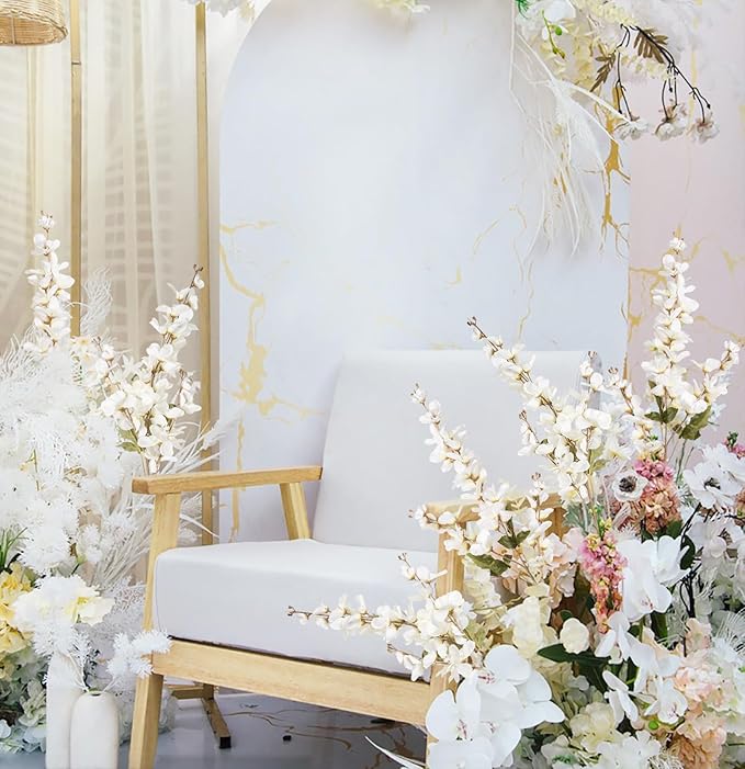 6PCS White Delphinium Artificial Flower Lifelike Larkspur Silk Flowers Plant 35.43'' Long Stem Blossoms Fake Flowers for Tall Vase Floral Arrangements Home Table Wedding Decor(White)