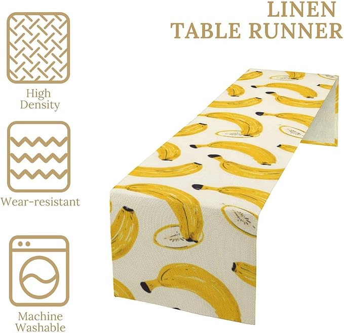 Banana Table Runner, Kitchen Dining Table Decor, Watercolor Tropical Fruit Palm Leaves Table Runners for Indoor Outdoor Home Farmhouse Holiday Wedding Birthday Party Decoration, 13 x70 in
