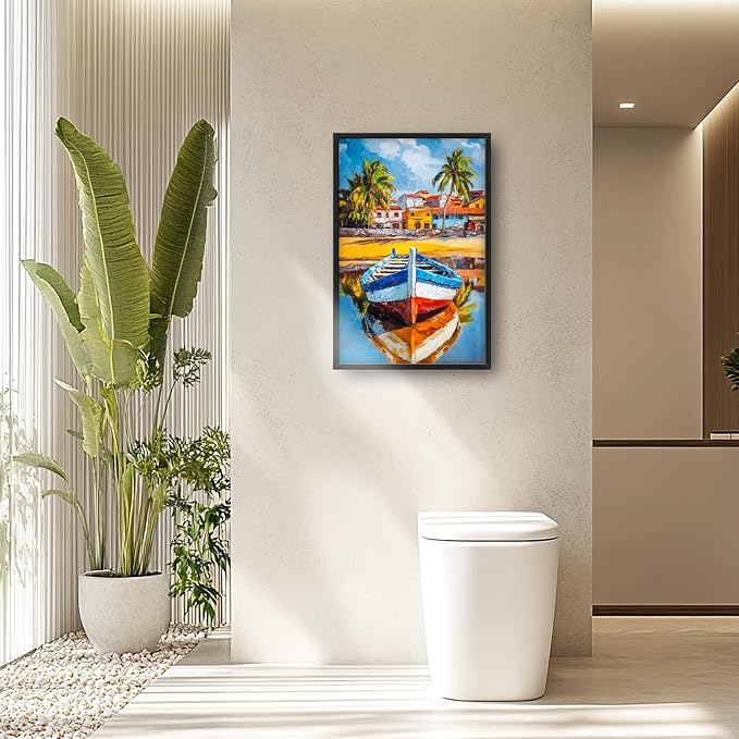 Colorful Boat Wall Art Large Tropical Coastal beach Pictures Wall Decor nautical seaside Canvas Prints Graffiti summer vacation painting Framed Artwork for bathroom Bedroom Living Room 24"x36"