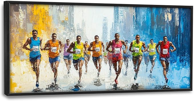 Marathon Runner Large Wall Art Sport Pictures Wall Decor Athlete Canvas Running Print Painting Modern Artwork Home Decoration for Living Room Bathroom Bedroom Office Framed 60"x30"