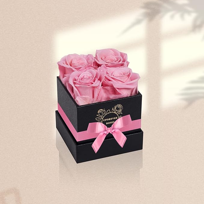 4-Piece Preserved Roses in a Box, Preserved Flowers, Roses Gift for Her, Pink