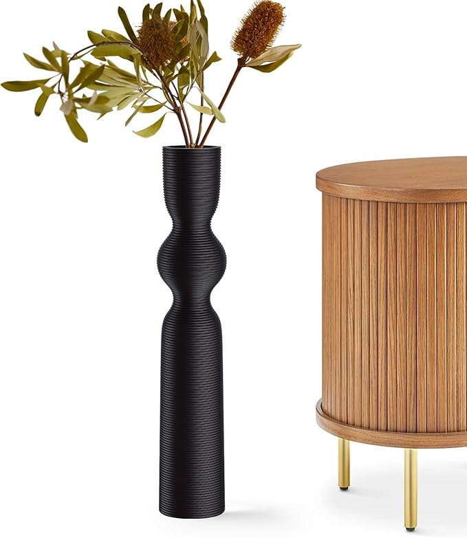 Black Floor Vase, 23.62'' Tall Vases, Ideal for Dried Flowers/Standalone Home Decor, Modern Curved Silhouette for Living Room/Entryway, Resin Tall Floor Vase