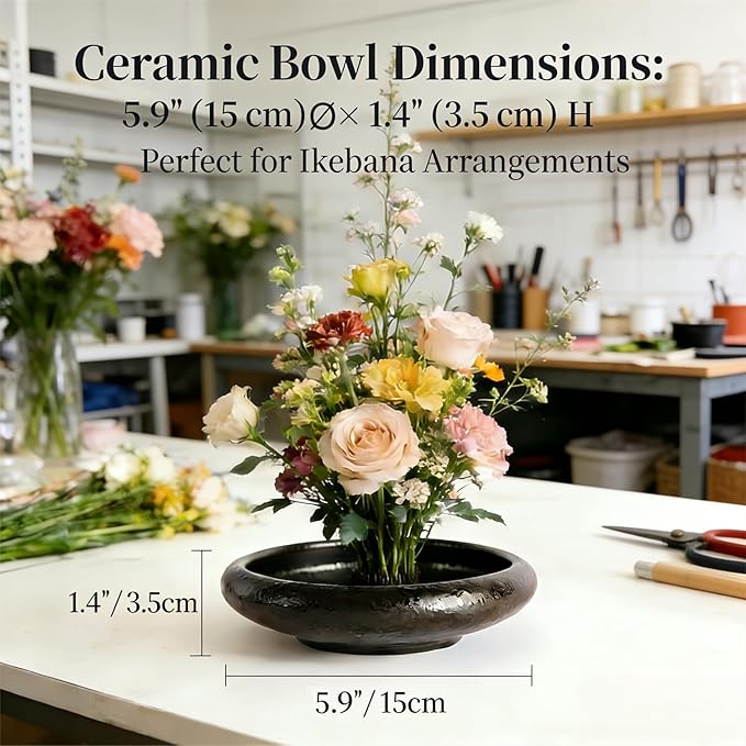 iToids Japanese Ikebana Vase Kenzan Kit – Ceramic Flower Frog & Floral Frog Set for Zen Arrangements, Precise Stem Holder, Hanataba Floral Arrangement Holder, Home & Office Décor