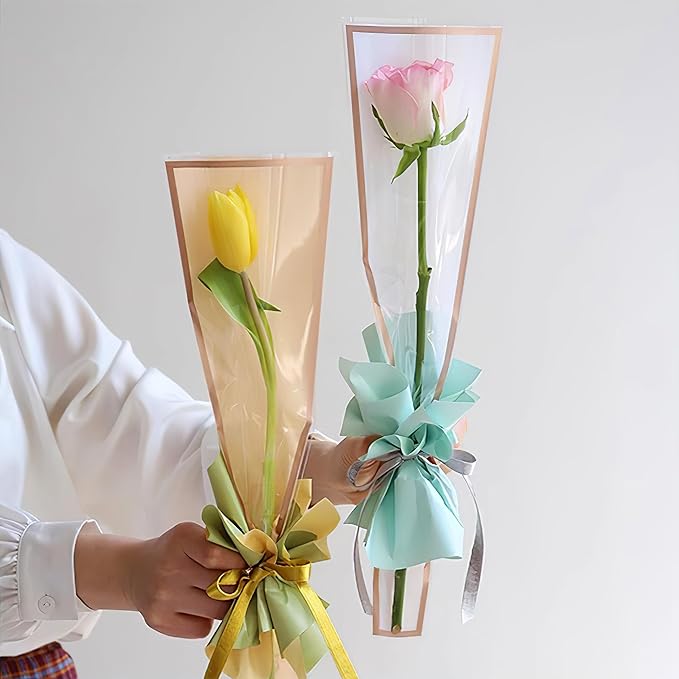 YHNTGB 150 Pcs Mother's Day Single Flower Sleeves Wrapping Bags Single Rose Packaging Flower Bouquet Wrapping Bags 5 Colors for Floral Arrangement Supply Wedding Valentine's Day