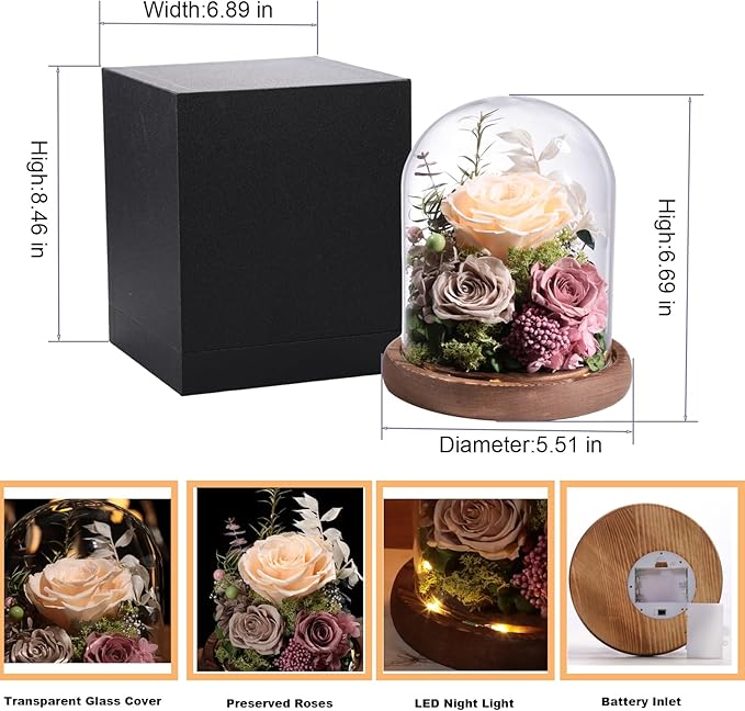 Lovenfold Flowers for Delivery Preserved Rose Gifts for Her,Forever Real Roses Flowers in Glass Dome,Birthday Gifts for Women Mom Wife Friend(Champagne Rose)