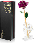 Gold Dipped Infinity Rose Last Forever Flower Decor, Birthday Gift for Women in Her Birthday Mothers Day, Resin Preserved Rose | Anniversary Present for Mom (Purple)