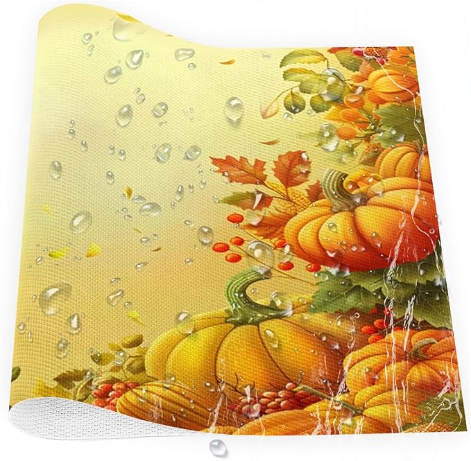 Thanksgiving Fall Yellow Pumpkin Placemats Set of 6 PVC Vinyl Non Slip Table Mats Heat Resistant Place Mats Washable Wipeable Dining Table Mat for Kitchen Decor Party Indoor Outdoor Decorative Gift