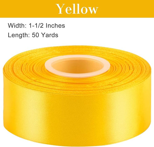 1-1/2 Inches 50 Yards Yellow Satin Ribbon, Solid Fabric Ribbon Roll for Flower Bouquets, Gift Wrapping, Wedding, Handmade Crafts