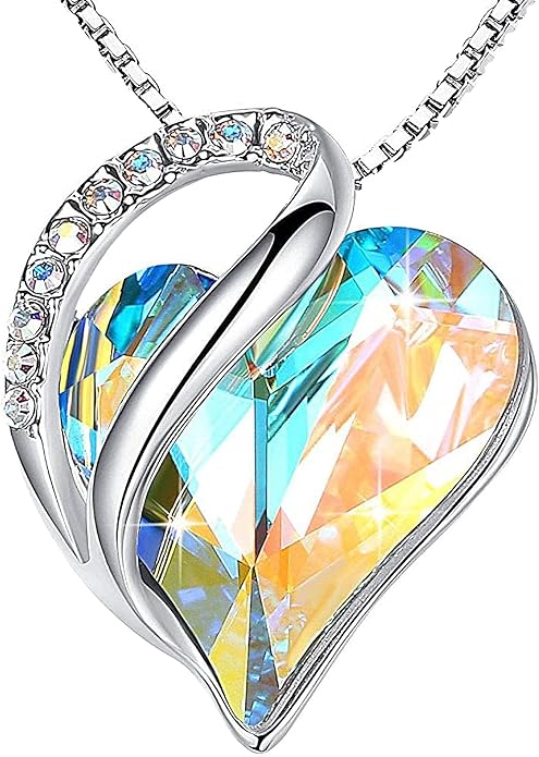 Leafael Necklaces for Women, Infinity Love Birthstone Heart Crystal Pendant, Birthday Jewelry Gifts for Her, Mom, and Wife, Silver Plated, 18 plus 2 inch Adjustable Chain
