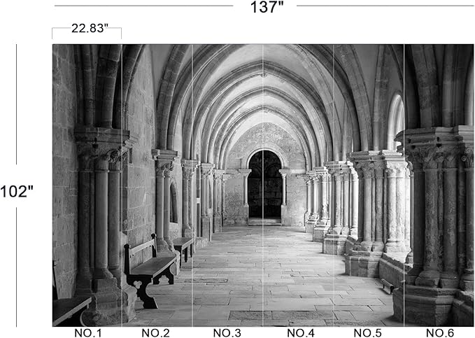 Eierme-Vaulted Ceiling Inside The Monastery, Panoramic View of Beautiful Arcades Peel and Stick 137" x 102"
