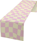 Hippie Table Runner Retro Geometric Square Purple Grid 60s70s Style Kitchen Restaurant Decoration for Indoor and Outdoor Wedding Party Table Runner 13x36 Inch