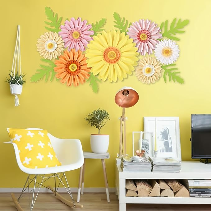 Paper Flowers Decorations for Wall,Summer Giant Daisy Artificial Flowers Bulletin Board Decoration 3D Floral Tissue Paper Flowers Hanging for Wedding Baby Shower Tea Party Backdrop Decor