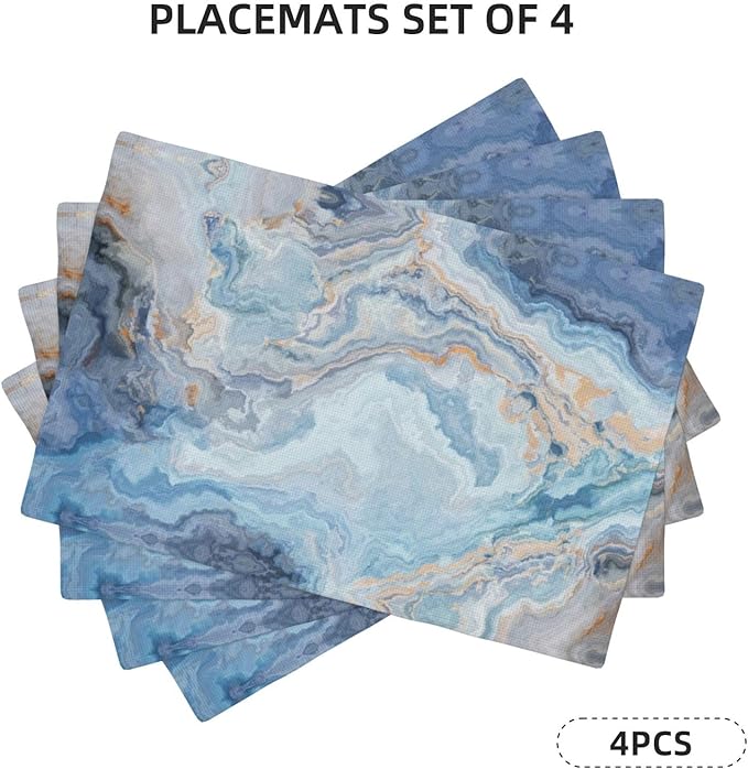 Placemats 4 pcs Marble Double-Layer Imitation Linen Place Mats Non-Slip Heat-Resistant Tablemats for Home Restaurant Hotel 18×12 Inch