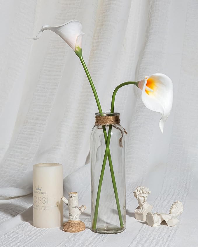 DuHouse 20Pcs Artificial Calla Lily Flower Real Touch Latex Flowers for DIY Wedding Bouquet Party Home Decor (White Orange)