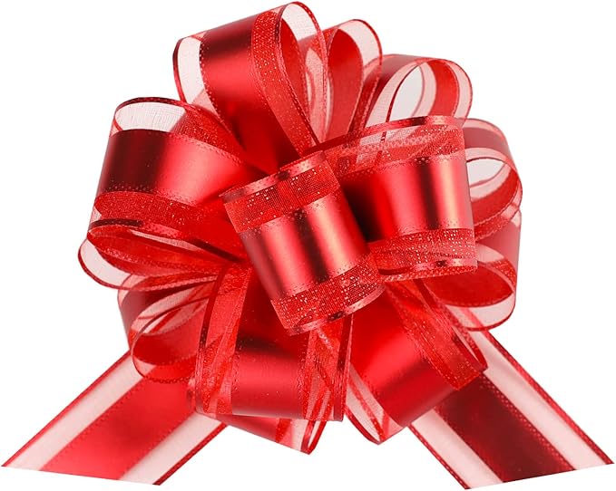 12 Pieces Pull Bow Wrapping Pull Bow Ribbon Pull Bows for Wedding Baskets,6 Inches Diameter Gift Bows, Large Bows for Presents. (Red)