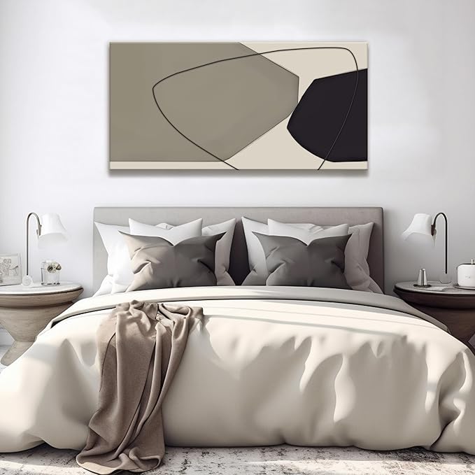 Suconvng Canvas Art Wall Decor Color Block Line Art Prints Black And Grey White Geometric Color Block Art Painting Modern Artwork Decorations For Living Room Pictures For Bedroom Wall Decor 24x48 In
