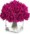 Rose-red Fake Roses with Stems,10pcs Soft Real Touch Silk Faux Roses Bouquet, Lifelike Artificial Rose for Wedding Table Centerpieces Party Home Decoration