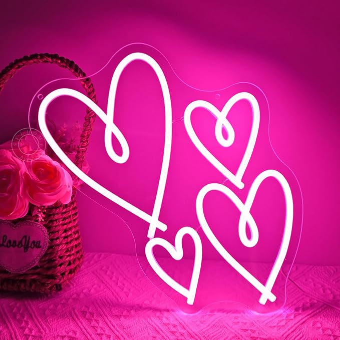 SYLHOME Pink Heart Led Neon Light Sign Bedroom Wall Sign Decor Valentines Day Love Mothers Day Christmas Wedding Birthday Backdrop Sign USB 13.8"X9.3"