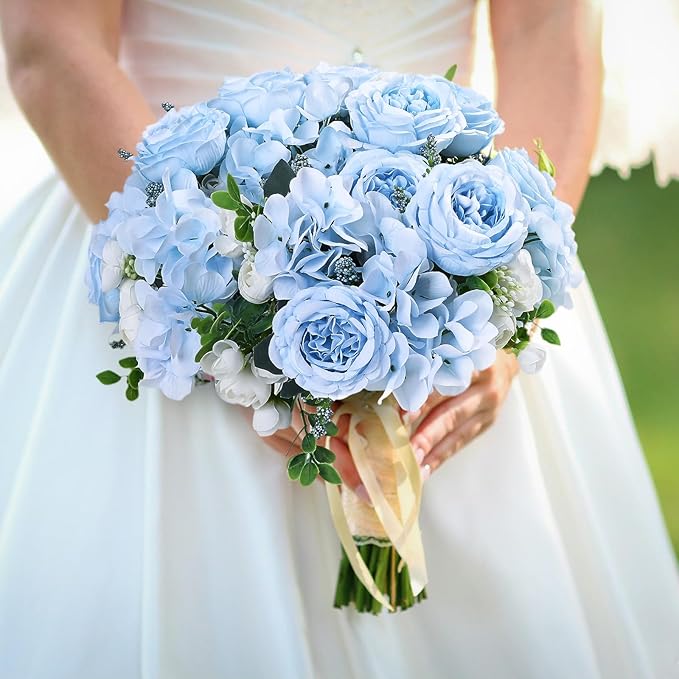 MARTINE MALL 4 Packs Peonies Artificial Flowers, Blue Artificial Peonies, Silk Peonies Flowers Fake Peonies Artificial Flowers Peonies Bouquet for Centerpiece Table Wedding Party Home Decor