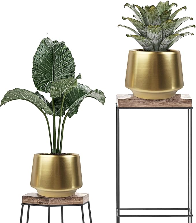 Gold Planter Flower Pots 6 inch Decorative Plant Pots for Indoor Gold Brass Succulent Plant Pots Containers (Dia 6 inch), Small 5.9‘’