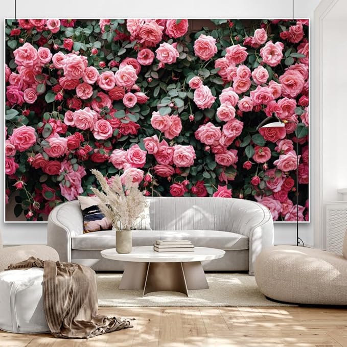 10x8ft Pink Flower Wall Backdrop Roses Floral Background Spring Tea Party Photography Banner for Wedding Birthday Bridal Shower Mother's Day Women's Day Valentine's Day Princess Portraits
