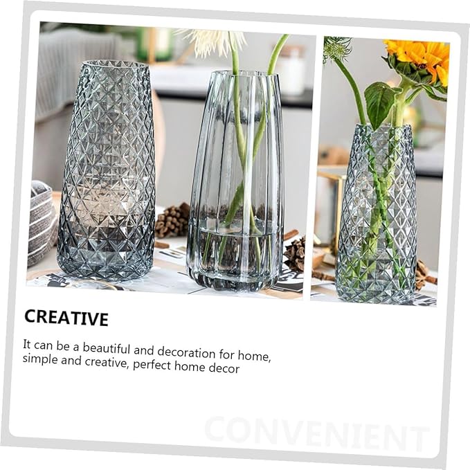 Square Glass Vase Smoky Transparent Hydroponic Plant Container for Indoor Outdoor Home Decor Simple Artistic Flower Arrangement Holder