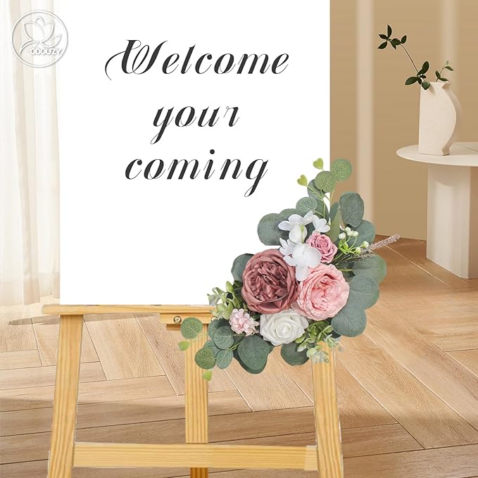 Artificial Wedding Arch Flowers for Wedding Sign,Set of 2 for Wedding Welcome Ceremony Sign,Faux Floral Swags,Wedding, Banquet and Reception Backdrop Floral Decoration (Coffee Pink)