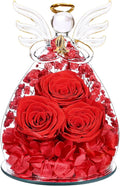 Beferr Christmas Birthday Gifts for Women, Mom Gifts for Christmas Fresh Flowers for Delivery Prime Forever Preserved Rose in Glass Angel Figurine Xmas Gifts for Grandma Wife Sister Her, Red