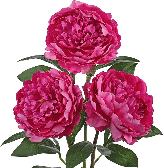 Briful 3PCS Faux Peony Flower Stems, 25.5" Artificial Peony Flowers Realistic Fake Flowers for Vase Arrangements Wedding Centerpieces Decoration(Hot Pink)