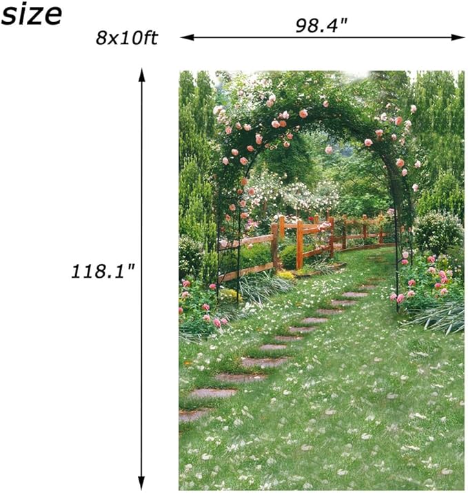 AOFOTO 8x10ft Wedding Archway Backdrop Romantic Garden Flowers Photography Background Beautiful Floral Pergola Pathway Bride Lovers Woman Girlfriend Artistic Portrait Decoration Photo Studio Props
