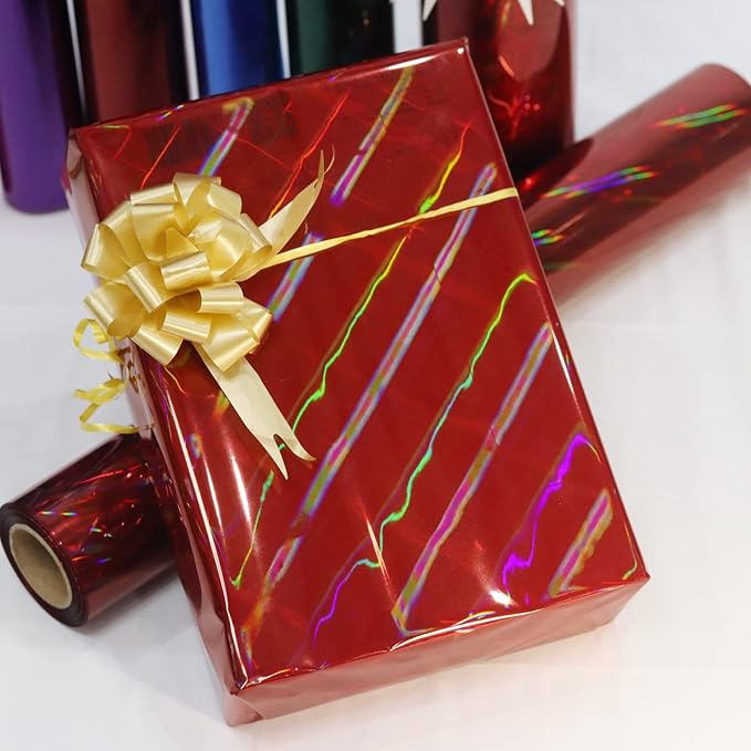 CMFYHM Iridescent Red Cellophane Wrap Roll I 34 In Wide X 50 Ft Long I Colorful Cello Perfect For Baskets,Gifts, Treats,Birthday Holiday Wedding Floral, Party Arts Crafts Decoration (Red)