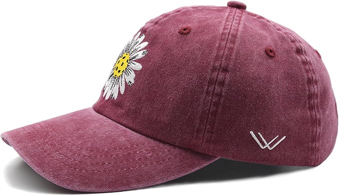 Waldeal Pickleball Hat for Women, Ajustable Embroidered Daisy Washed Denim Baseball Cap