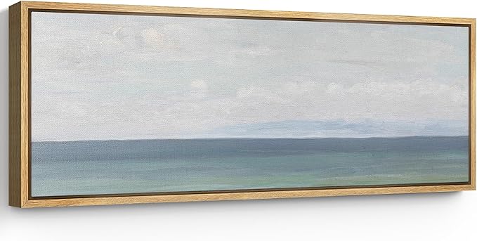 SIGNFORD Large Framed Canvas Print Wall Art Peaceful Coastal Horizon Soft Seascape Illustrations Modern Art Relax/Calm Warm for Living Room, Bedroom, Office - 60"x20"