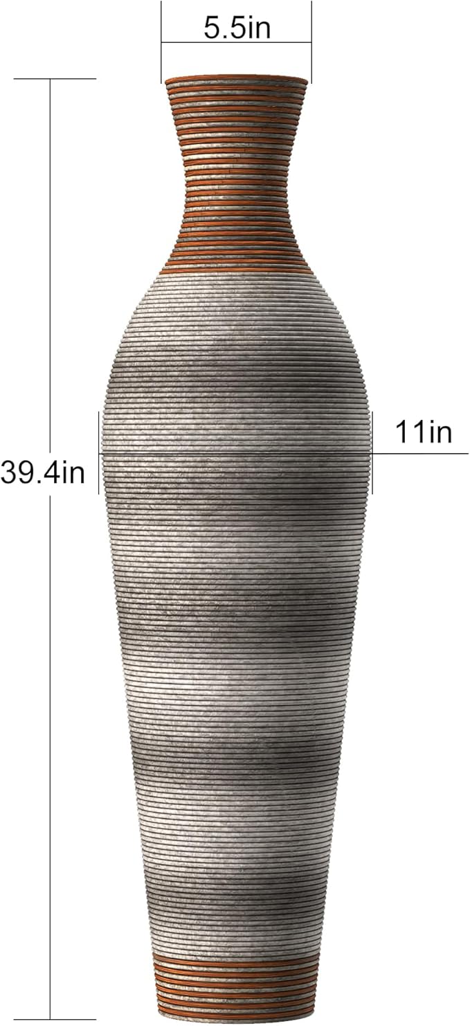 Large Hand-Woven Bamboo Floor Vase, Tall Home Decor Floor Vase for Fake Flower Dried, Flower Holder for Living Room, Bedroom, Dining Room, Entryway, Hallway