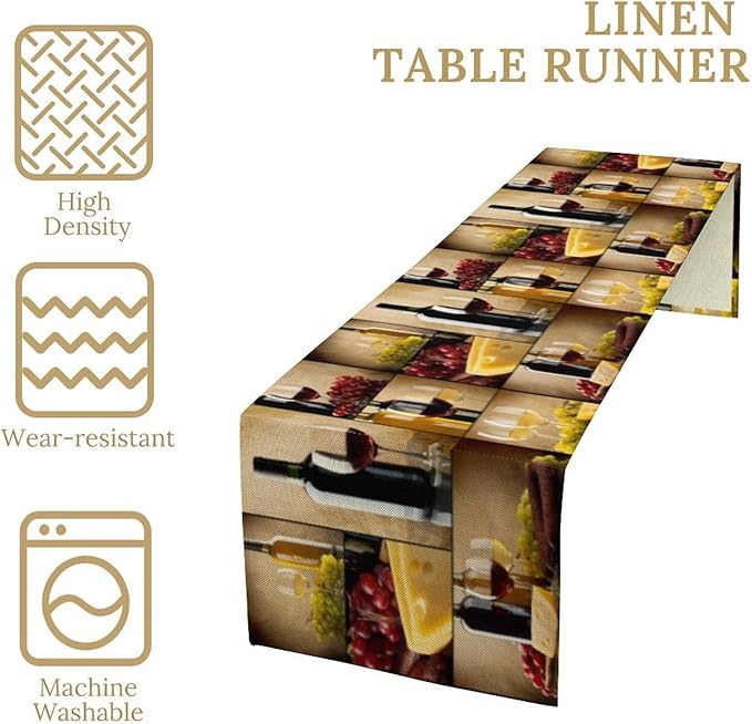 Red Wine Vintage Table Runner, Kitchen Dining Table Farmhouse Decoration for Home Party Decor 13x120 Inch