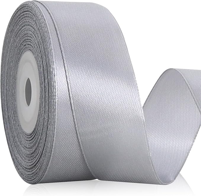 TONIFUL Silver Satin Ribbon 1 Inch X 25yds Solid Silk Ribbons for Gift Wrapping, Craft, Floral Bouquets, Valentine's Day Christmas Gift Wrapping, Party Wedding Decoration