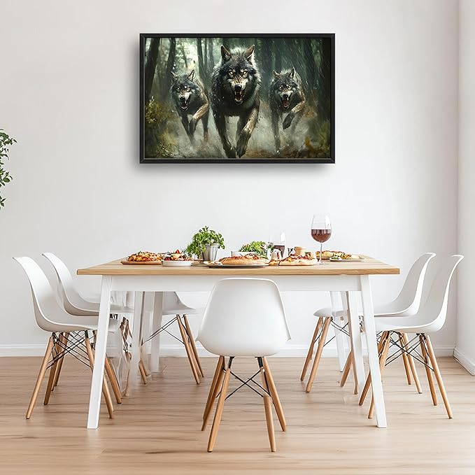 Forests Wolf Large Decor Wall Art Wolves Framed Pictures for Living Room, Animal Oversized Canvas Print Painting Modern Extra Large Framed Artwork for Bedroom Office Home Decor 36"x24"