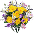 Fake Flowers Outdoor 15.7" Summer Artificial Wildflowers Bouquet Mixed Bush Faux Silk Flowers for Home Planter Porch Garden Cemetery Table Centerpieces Indoor Décor (Daffodils Tulips Daisies)