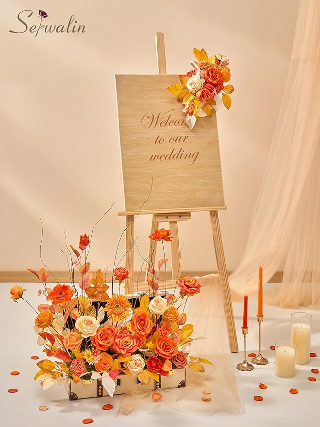 Serwalin Artificial Fall Flowers, Orange Silk Fake Flowers with Stems, Autumn Sunflower Faux Flowers for Wedding Bridal Baby Shower Party DIY Craft Home Cake Decoration